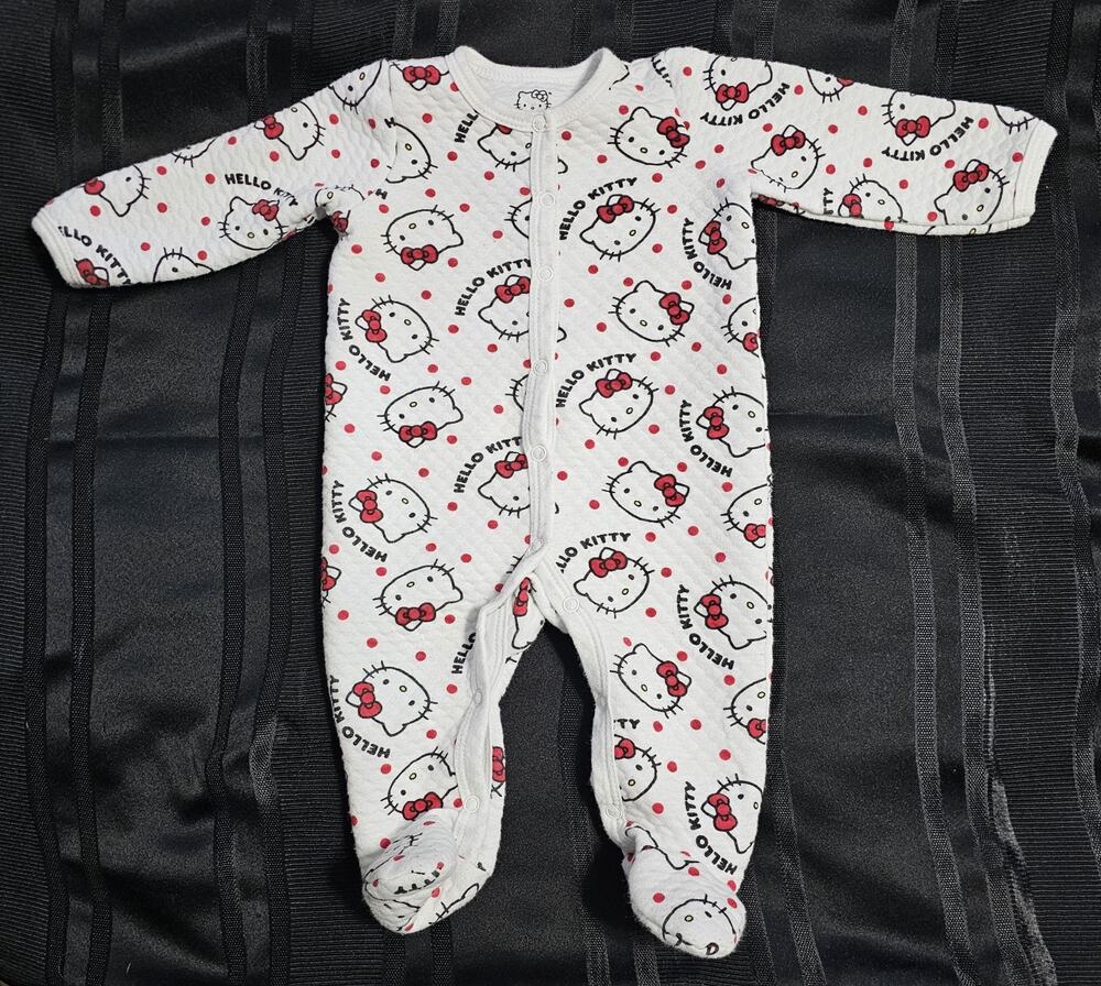 Hello Kitty Baby Girl Footed Sleeper Footie Pajamas White Red Bow Snaps 6M
